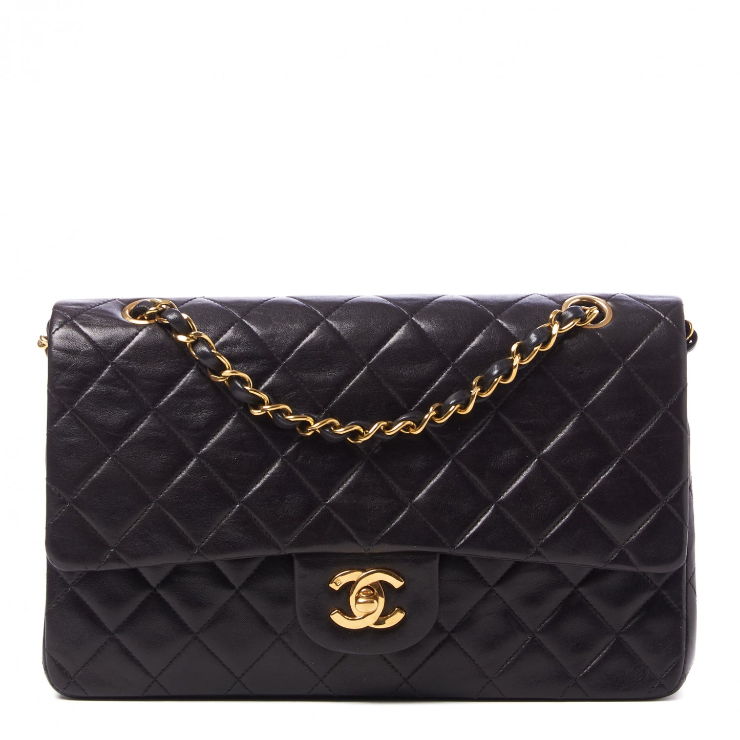 Lambskin Quilted Medium Double Flap Black