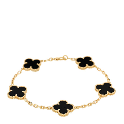 Van Cleef & Arpels 18K Yellow Gold Black Onyx 5 Motifs Vintage Alhambra Bracelet 1 of 5