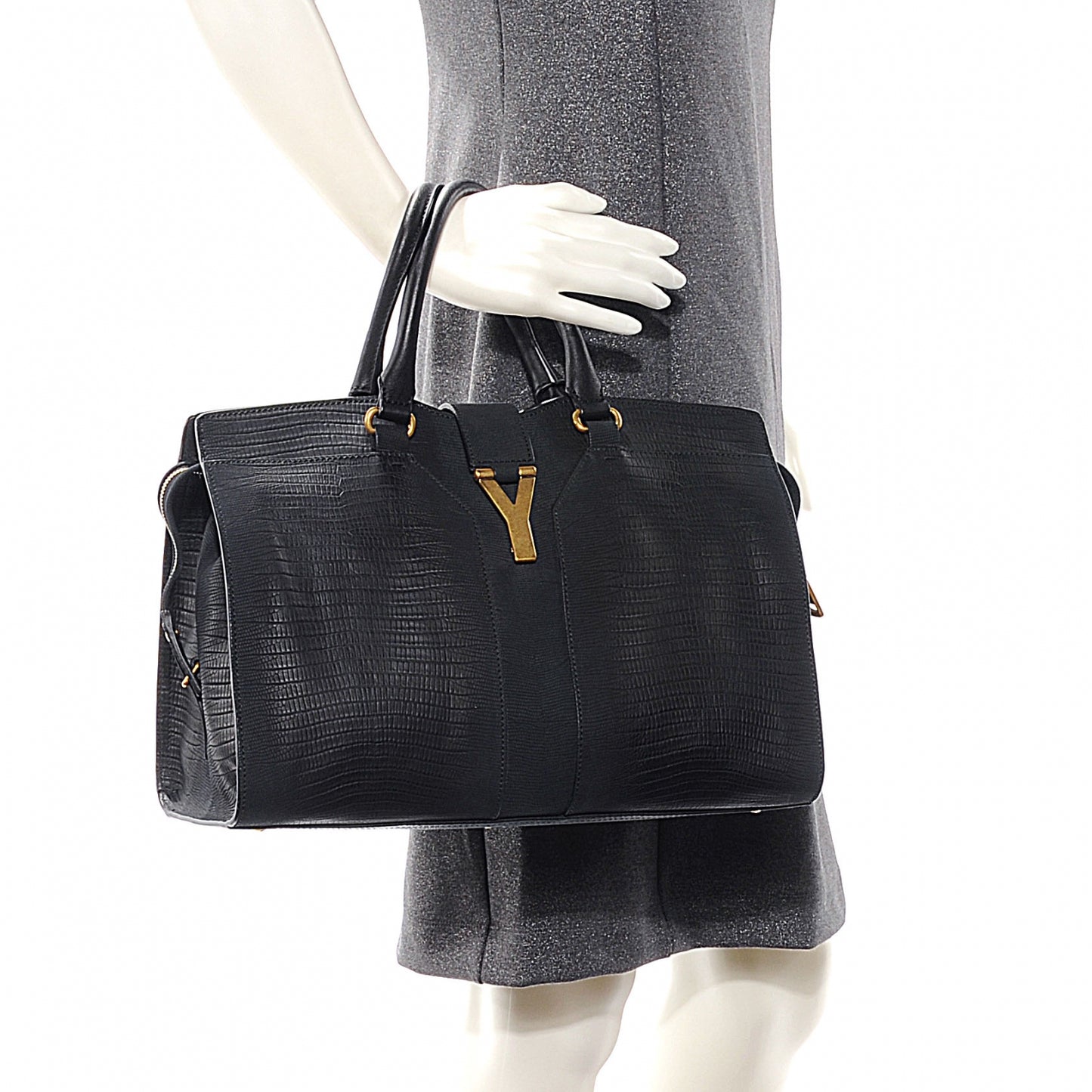 Leather Lizard Effect Cabas ChYc Medium Black