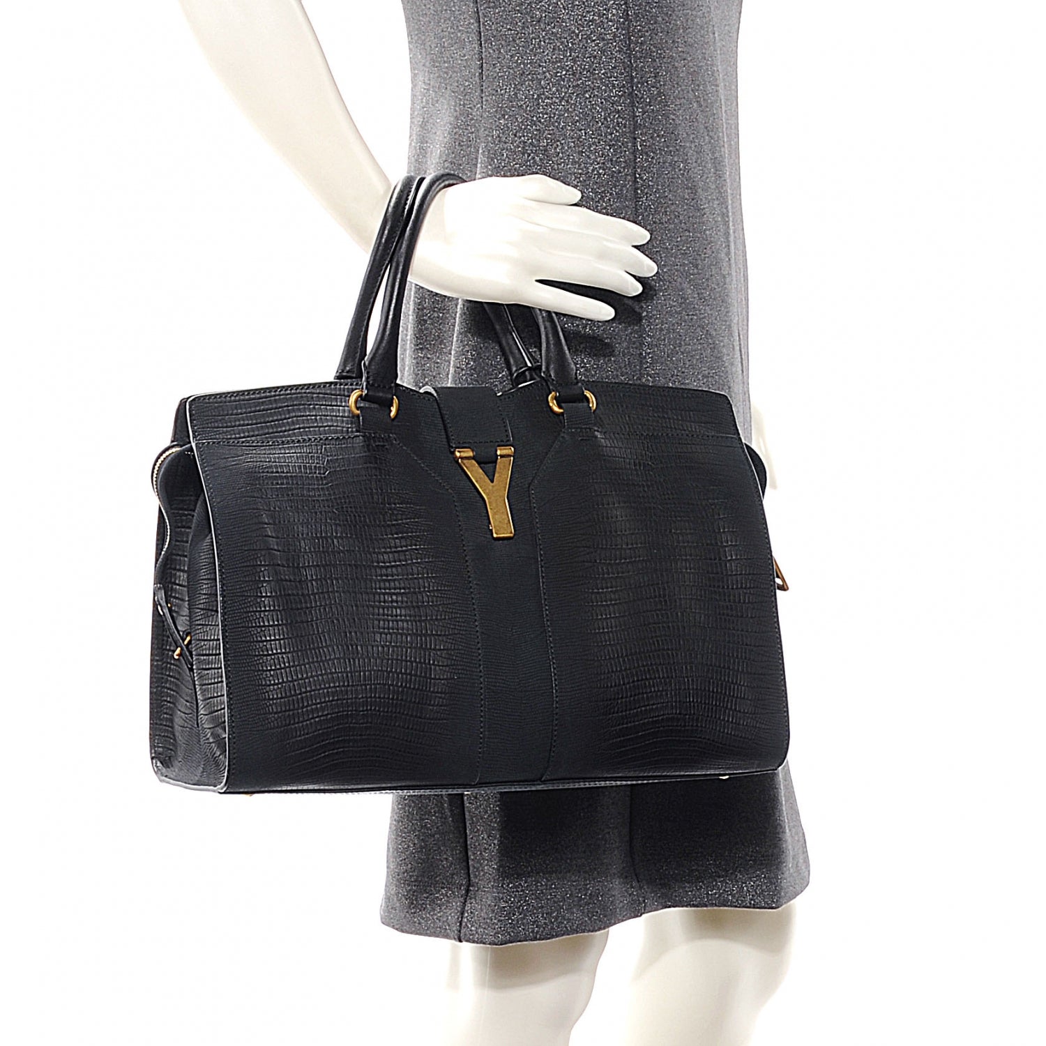 Saint Laurent Leather Lizard Effect Cabas ChYc Medium Black 2 of 8