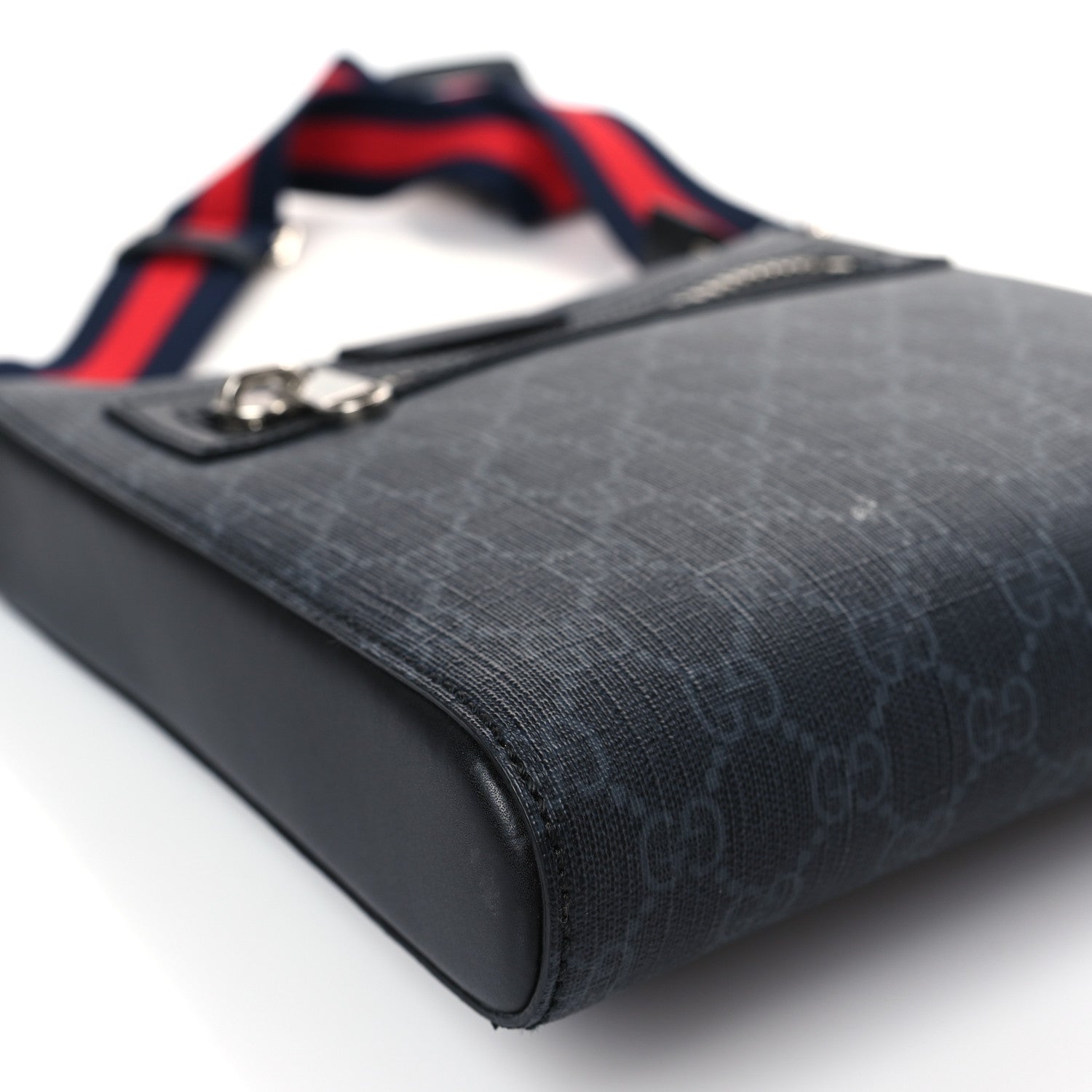 Gucci GG Supreme Monogram Web Small Flat Messenger Bag Black Grey 8 of 10