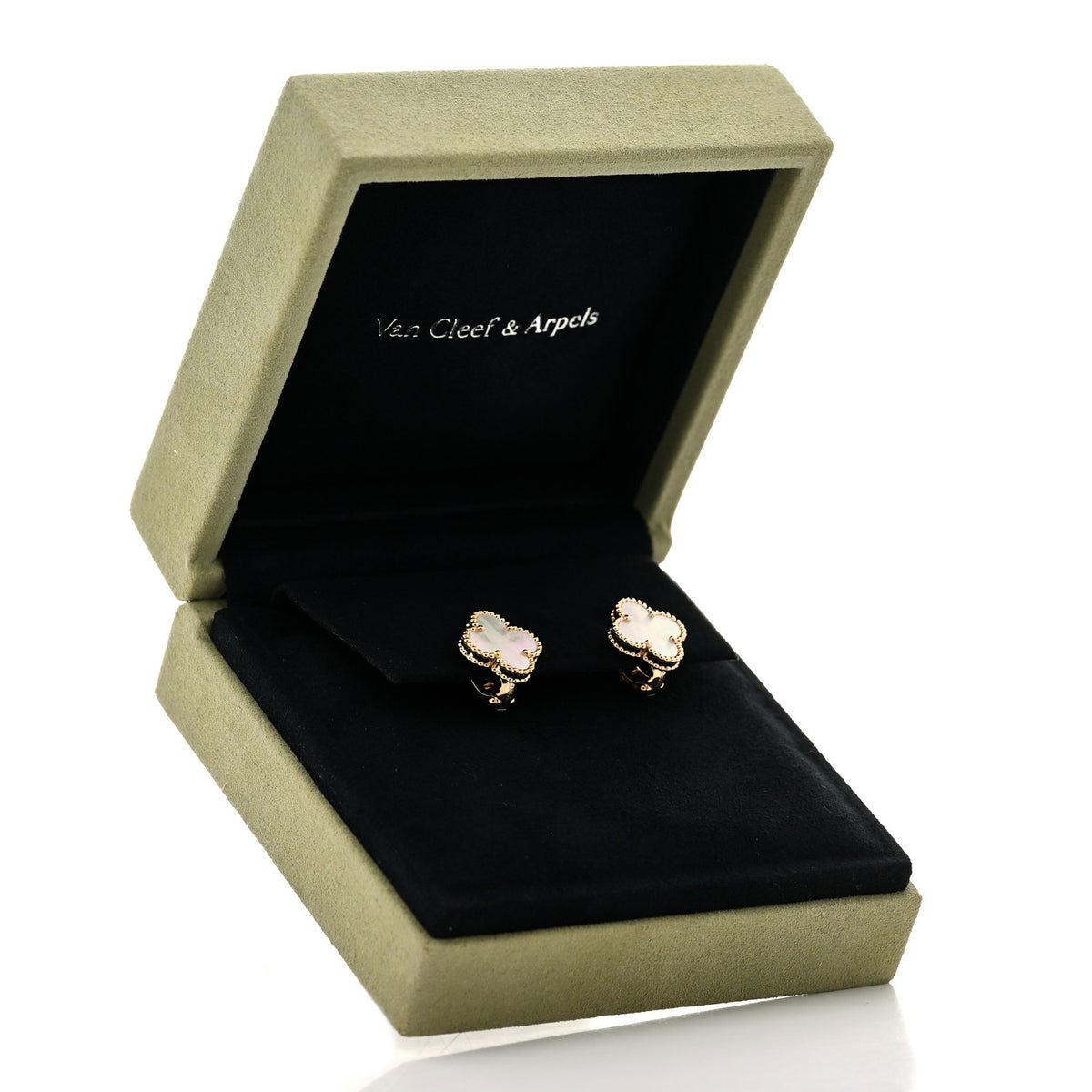 Van Cleef & Arpels 18K Yellow Gold Mother of Pearl Vintage Alhambra Earrings 6 of 6