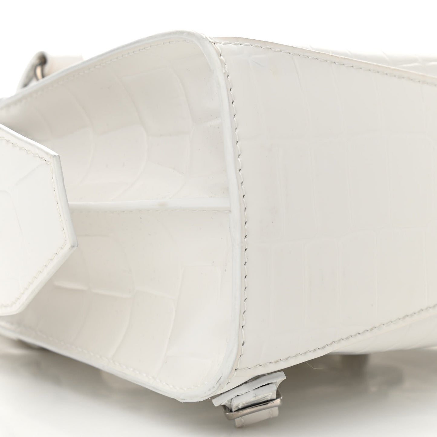 Semi Shiny Calfskin Crocodile Embossed Neo Classic Silver Hardware Mini City White
