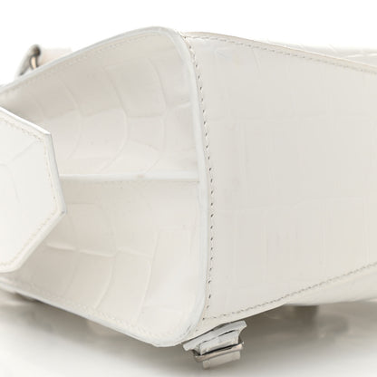 Balenciaga Semi Shiny Calfskin Crocodile Embossed Neo Classic Silver Hardware Mini City White 7 of 9