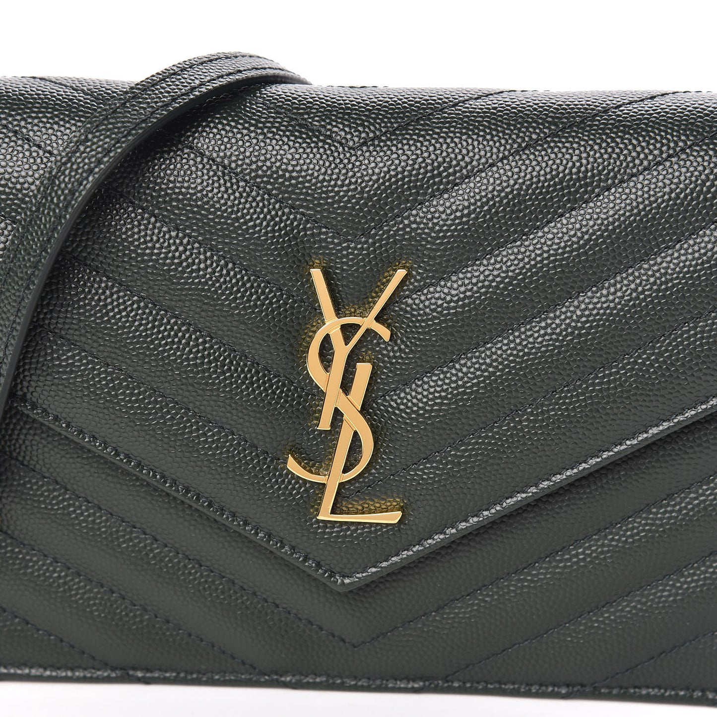 Grain De Poudre Matelasse Chevron Monogram Envelope Chain Wallet Dark Green