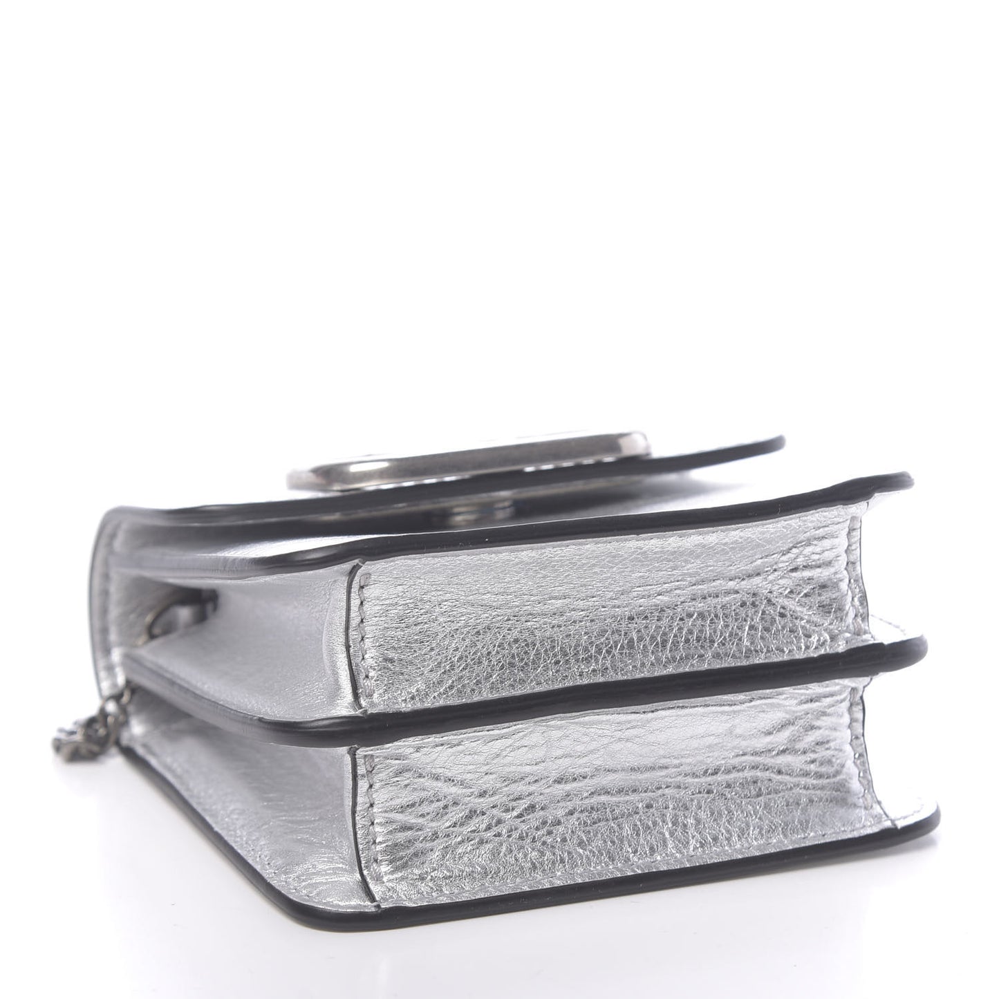 Metallic Calfskin Vlogo Compact Wallet with Chain Silver