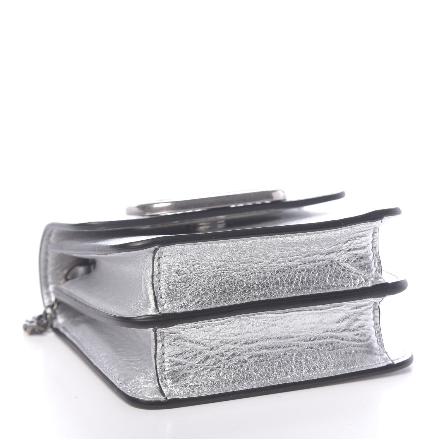 Valentino Garavani Metallic Calfskin Vlogo Compact Wallet with Chain Silver 4 of 12