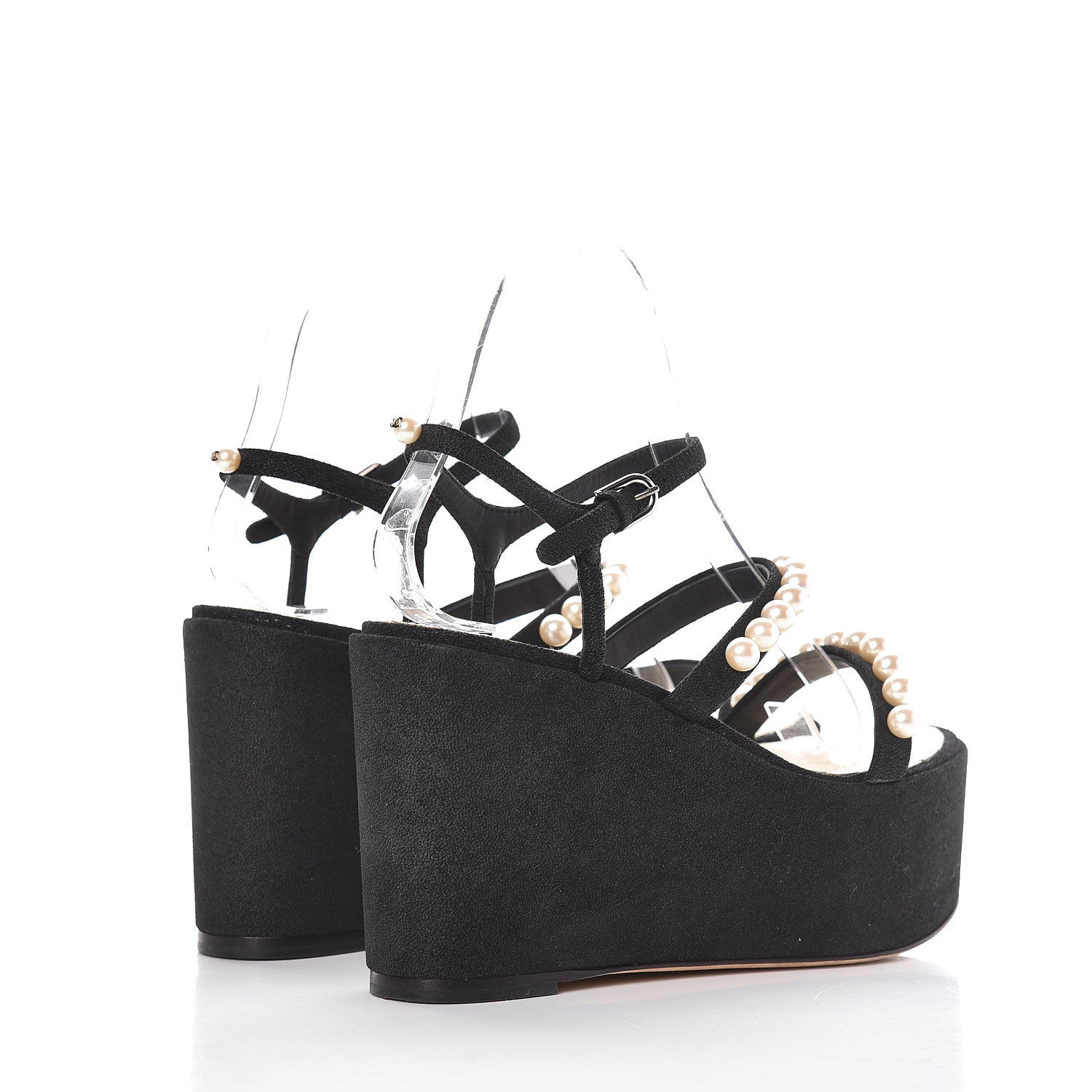 Chanel Suede Pearl Platform Sandal 36.5 Black 4 of 14