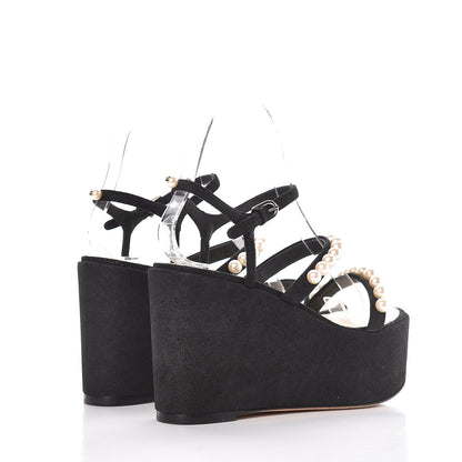 Chanel Suede Pearl Platform Sandal 36.5 Black 4 of 14