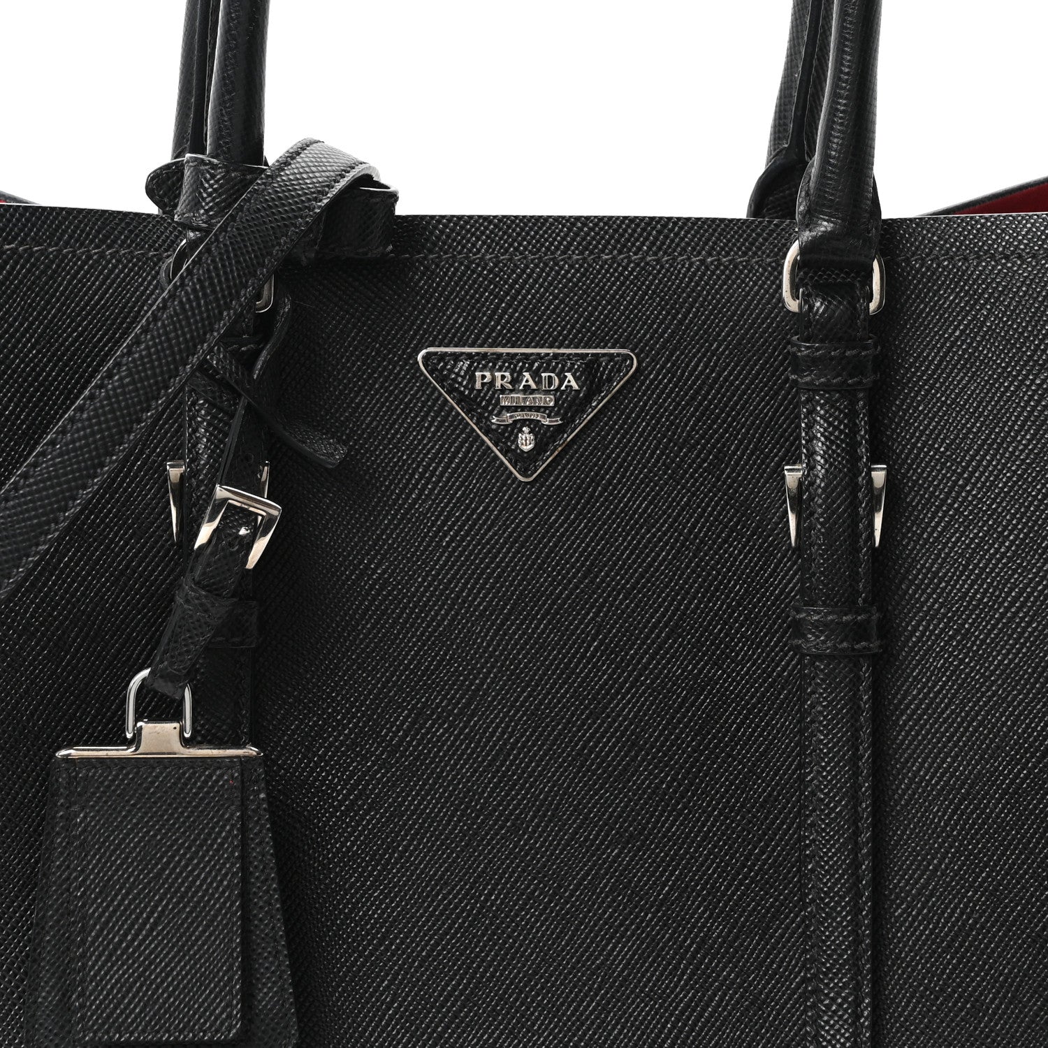Prada Saffiano Cuir Large Double Bag Black Fuoco 7 of 9