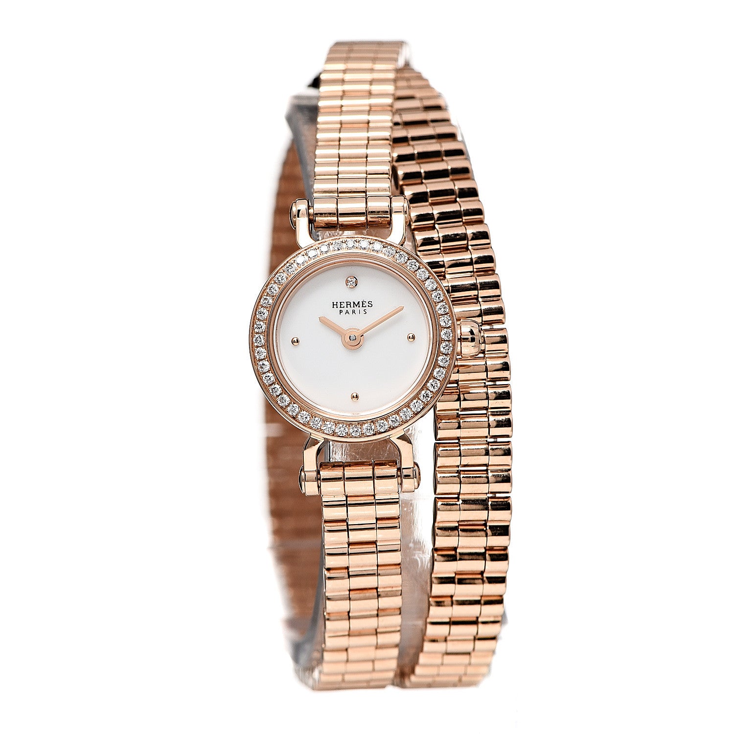 Hermes 18K Rose Gold Diamond 16mm Faubourg Double Tour Quartz Watch 1 of 6