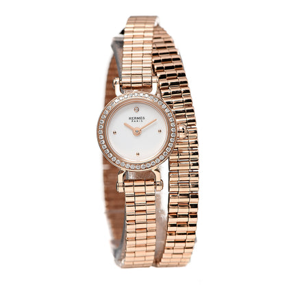 Hermes 18K Rose Gold Diamond 16mm Faubourg Double Tour Quartz Watch 1 of 6