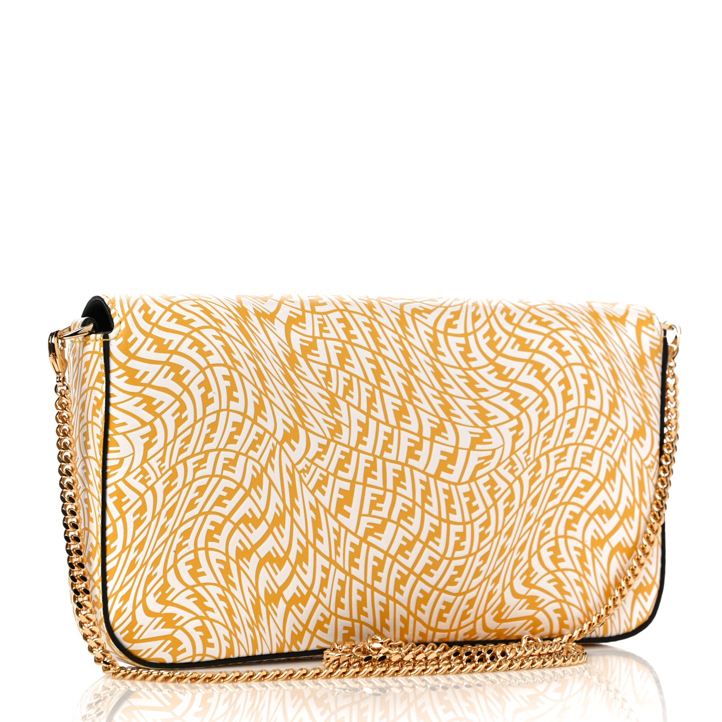 X SARAH COLEMAN Vitello Liberty Ceylon F is Fendi Micro FF Vertigo Embossed Envelope Wallet on Chain with Pouches Mimosa White