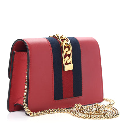 Gucci Calfskin Super Mini Sylvie Chain Shoulder Bag Hibiscus Red 2 of 8