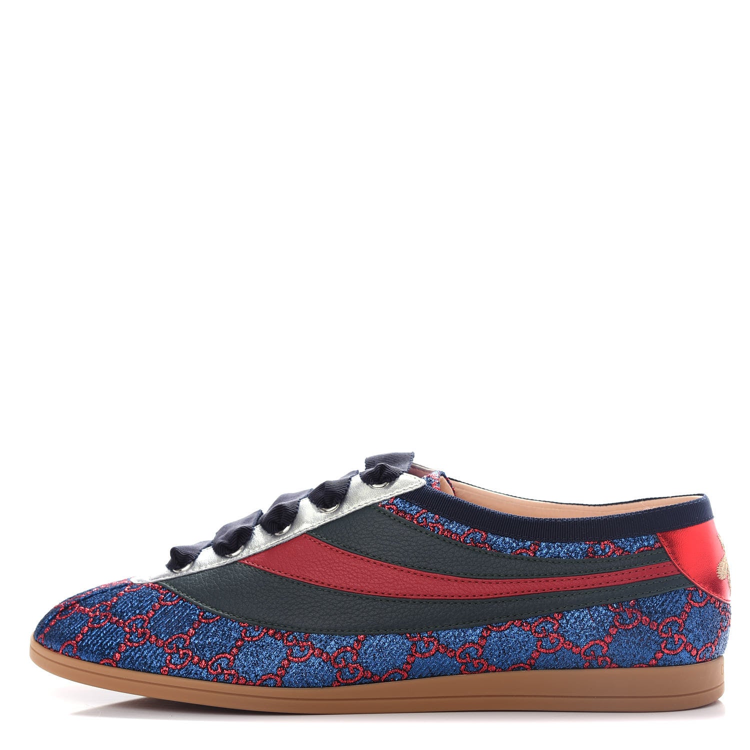 Gucci Lurex Calfskin Web GG Monogram Mens Falacer Sneakers 8.5 Iridescent Blue Iridescent Red Silver 1 of 11