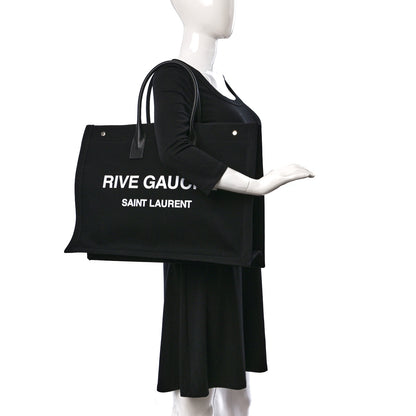 Saint Laurent Linen Calfskin Rive Gauche Tote Black 3 of 8