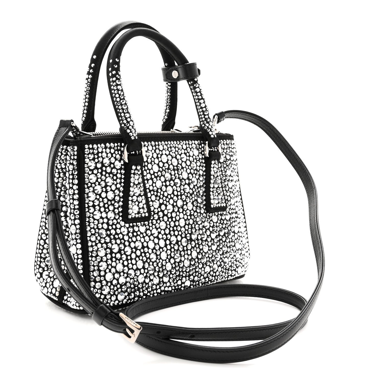 Prada Satin Crystal Mini Galleria Double Zip Tote Metal 1871195