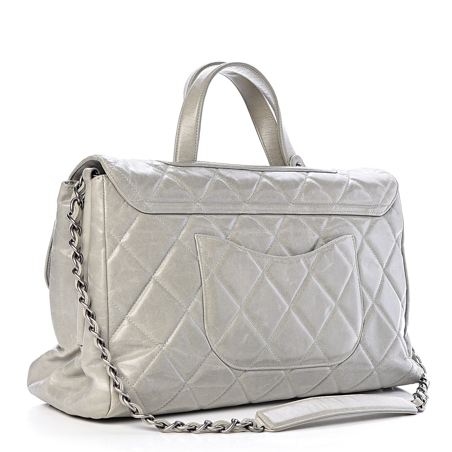 Glazed Calfskin Boy Satchel Flap Light Grey