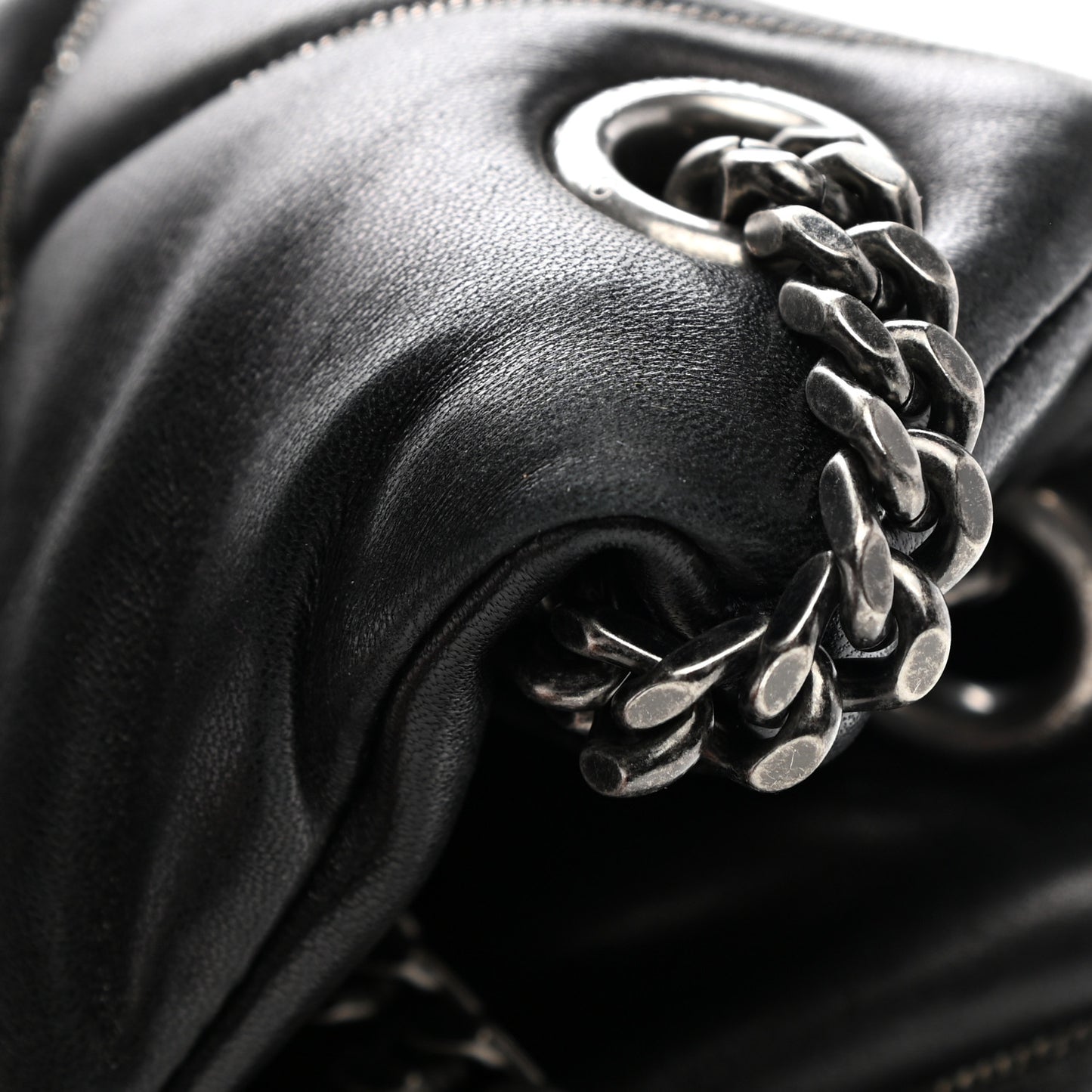 Lambskin Quilted Small Loulou Puffer Monogram Chain Satchel Black