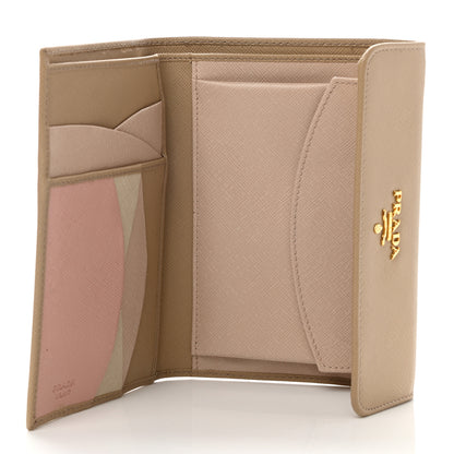 Prada Saffiano Metal Flap Wallet Sabbia Cammeo Orchidea 5 of 7