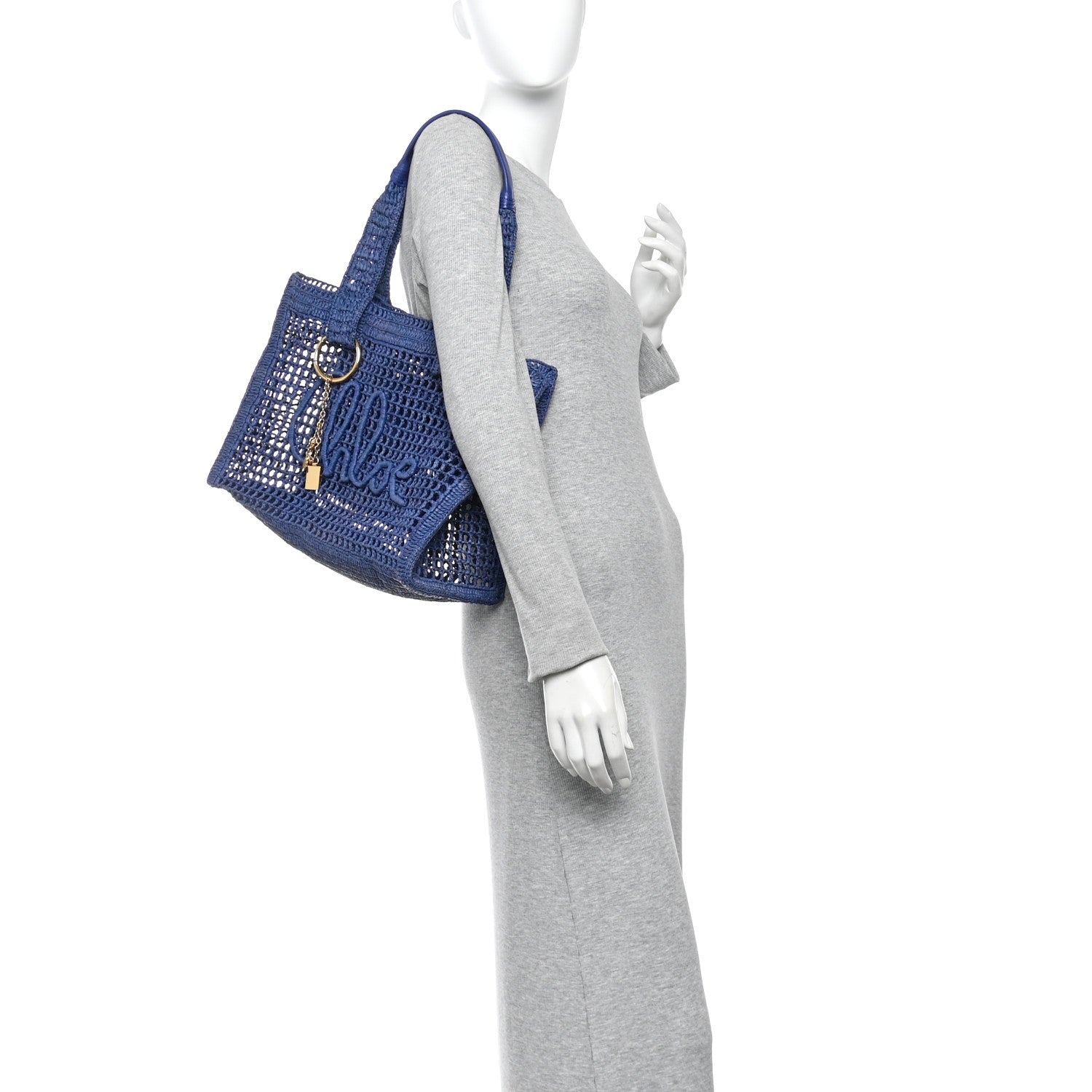Chloe Raffia Summer Banana East West Tote Ashes Blue 2 of 9