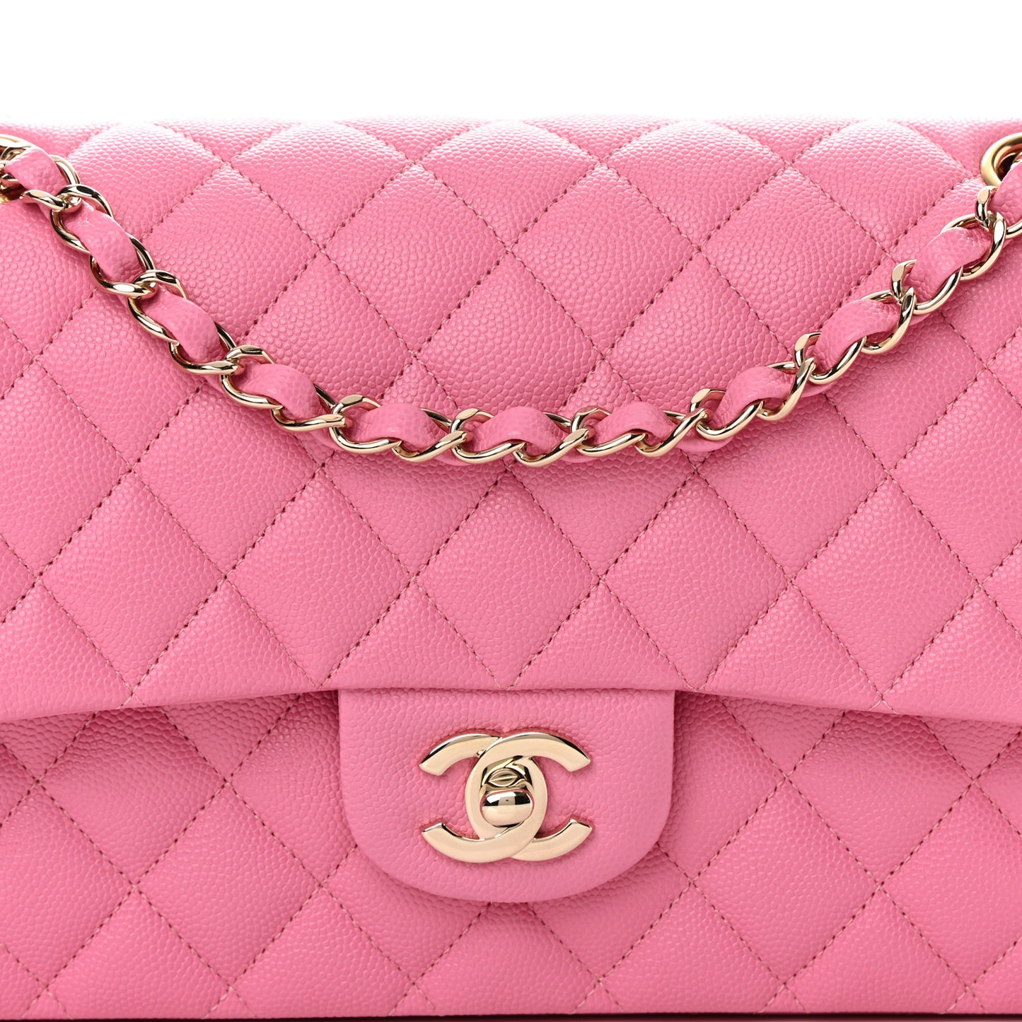Caviar Quilted Medium Double Flap Pink