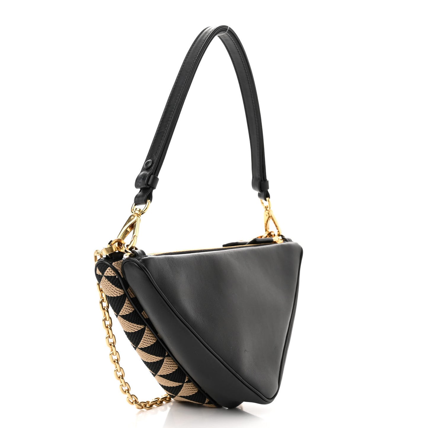 Jacquard Calfskin Triangolo Symbole Embroidered Mini Triangle Double Bag Black Corda