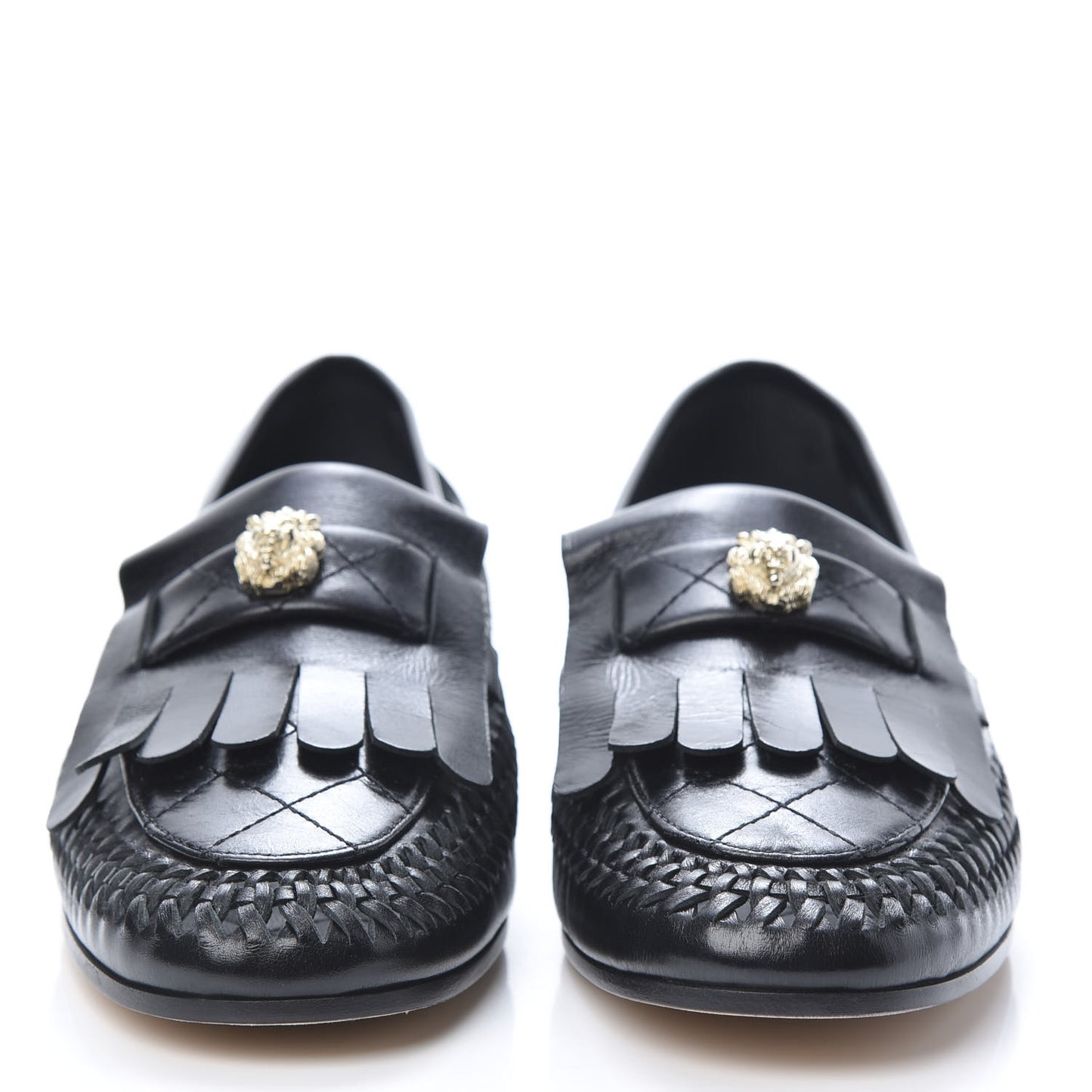 Lambskin Braided Kangaroo Mocassin Loafers 40 Black