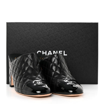 Chanel Goatskin Patent Calfskin Quilted Cap Toe CC Mules 40.5 Black 13 of 13