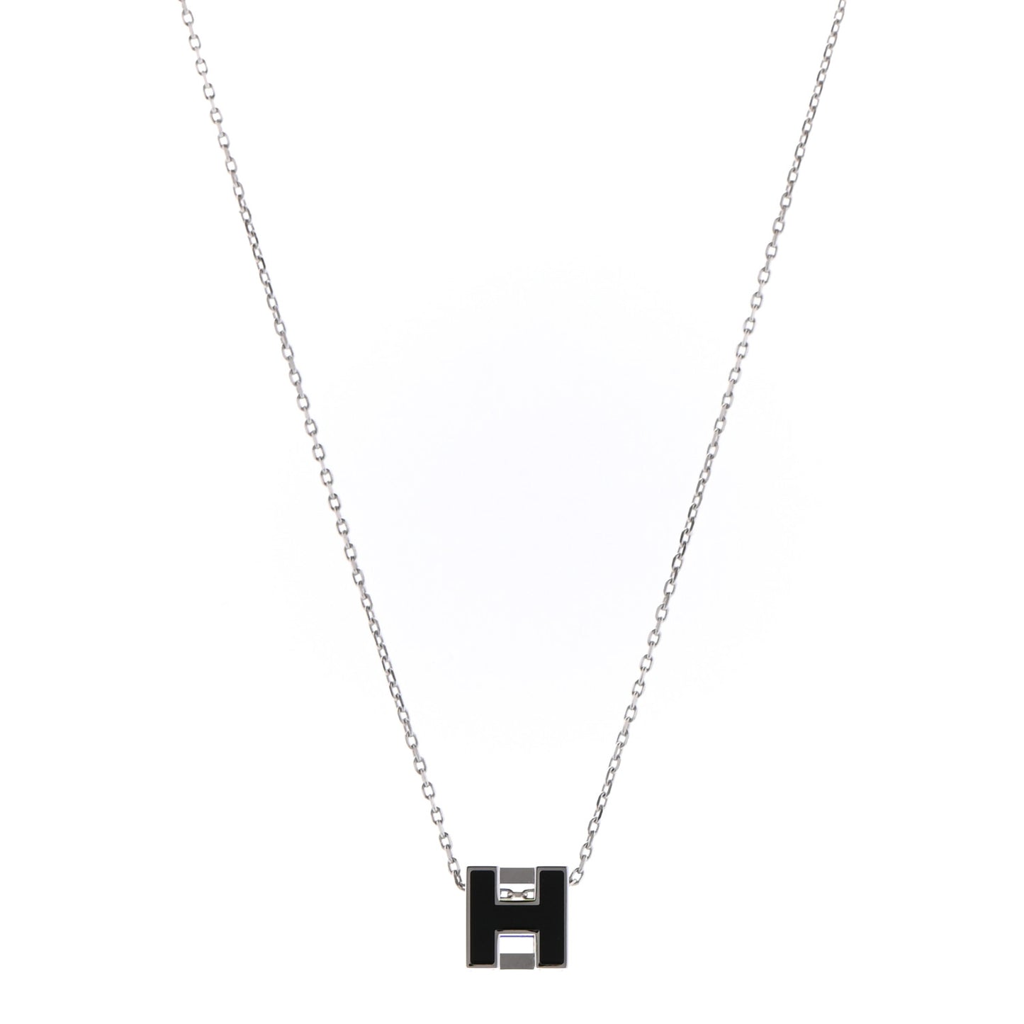 Lacquered Palladium Cage d'H Pendant Necklace Black