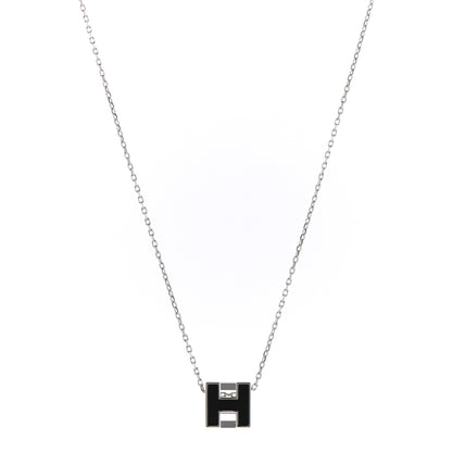 Hermes Lacquered Palladium Cage d'H Pendant Necklace Black 1 of 6