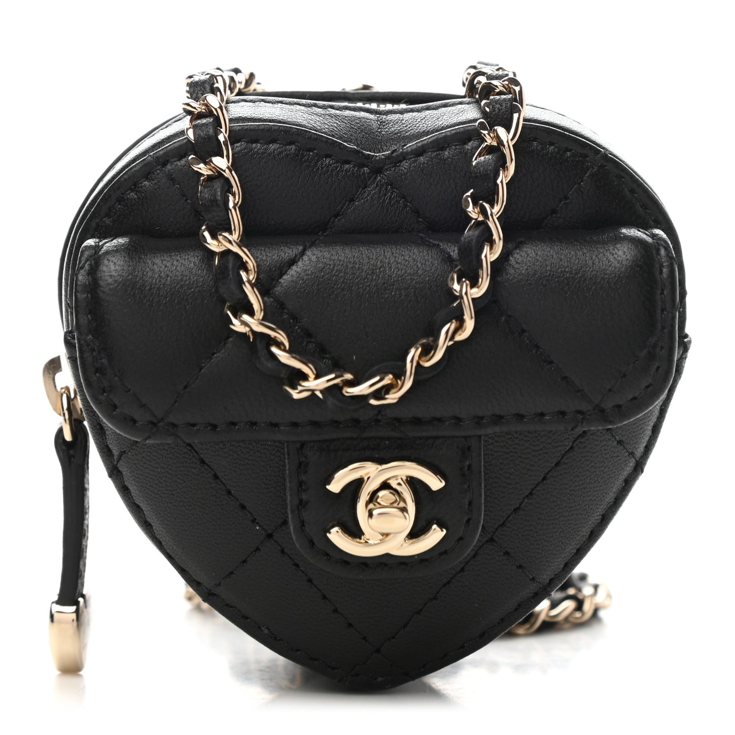 Lambskin Quilted CC In Love Heart Coin Purse With Chain Black