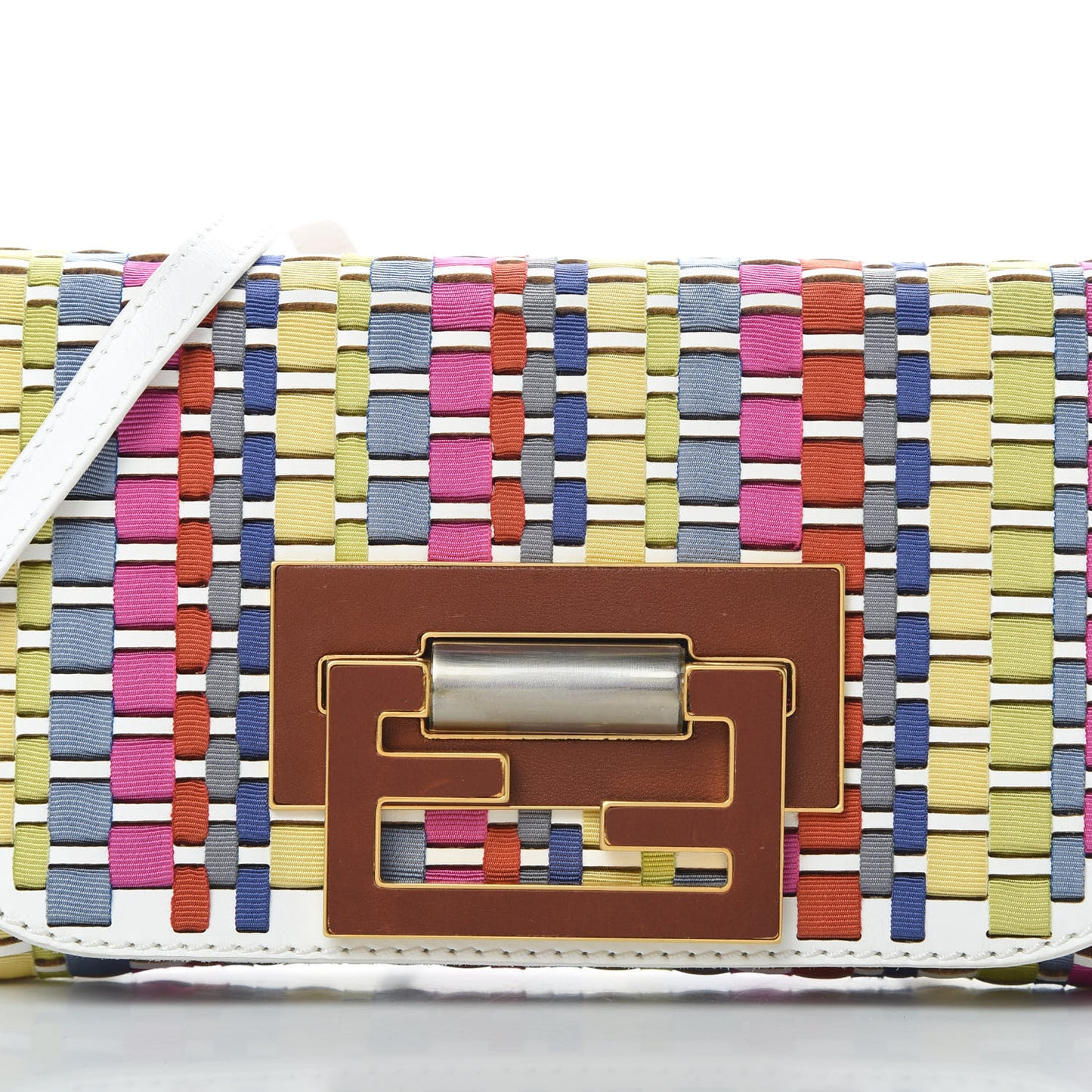 Fabric Calfskin Woven Crossbody White Multicolor