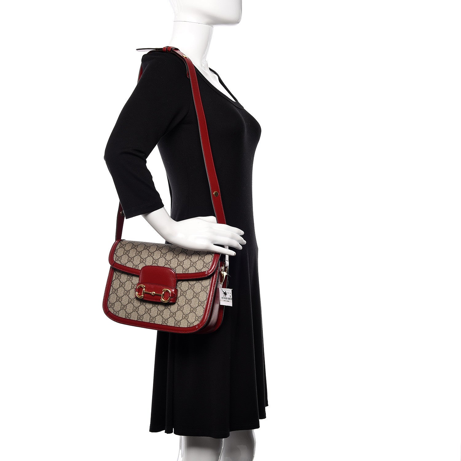Gucci GG Supreme Monogram Azalea Calfskin Horsebit 1955 Shoulder Bag Beige Ebony New Cherry Red 2 of 10