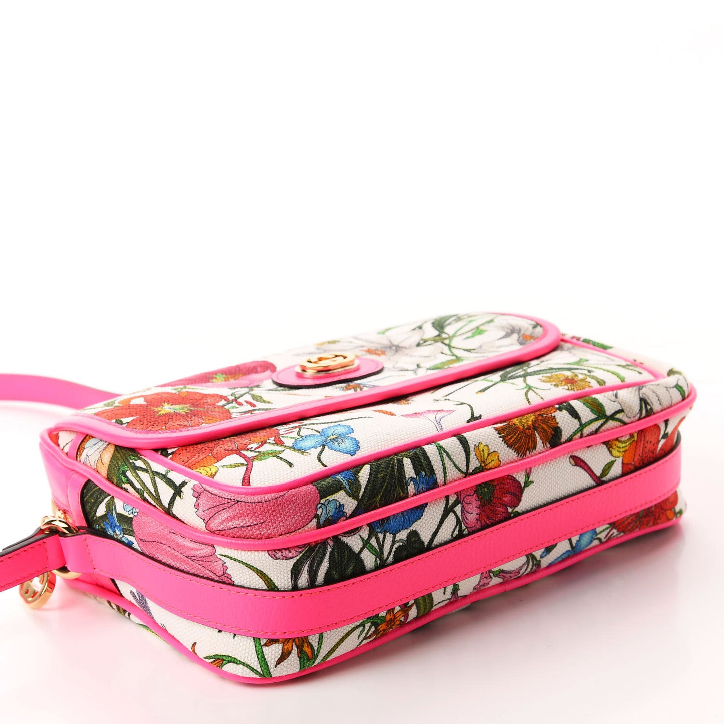 Canvas Flora Floral Shoulder Bag White Fuchsia Fluo