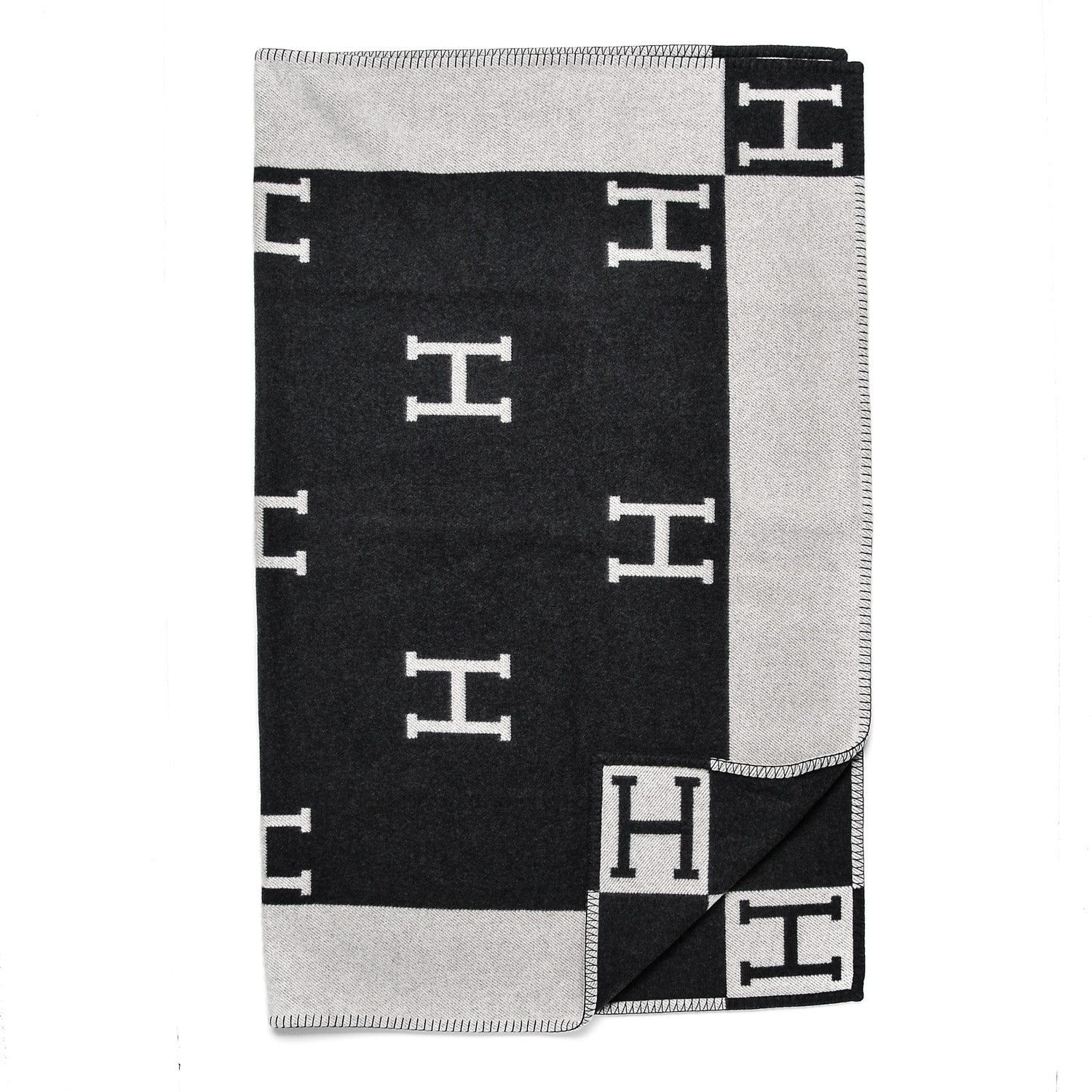 Hermes Wool Cashmere New Classic Avalon Blanket Ecru Gris Fonce 1 of 3