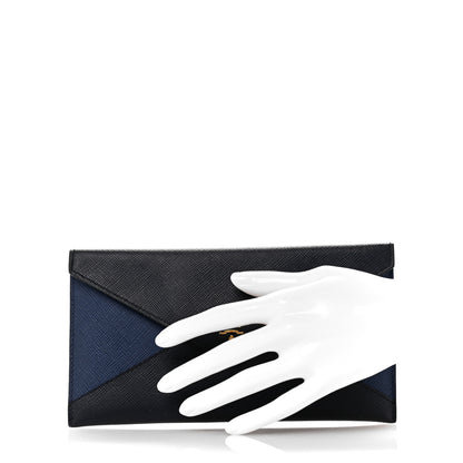 Prada Saffiano Bi-Color Envelope Wallet Baltico Bluette 2 of 10