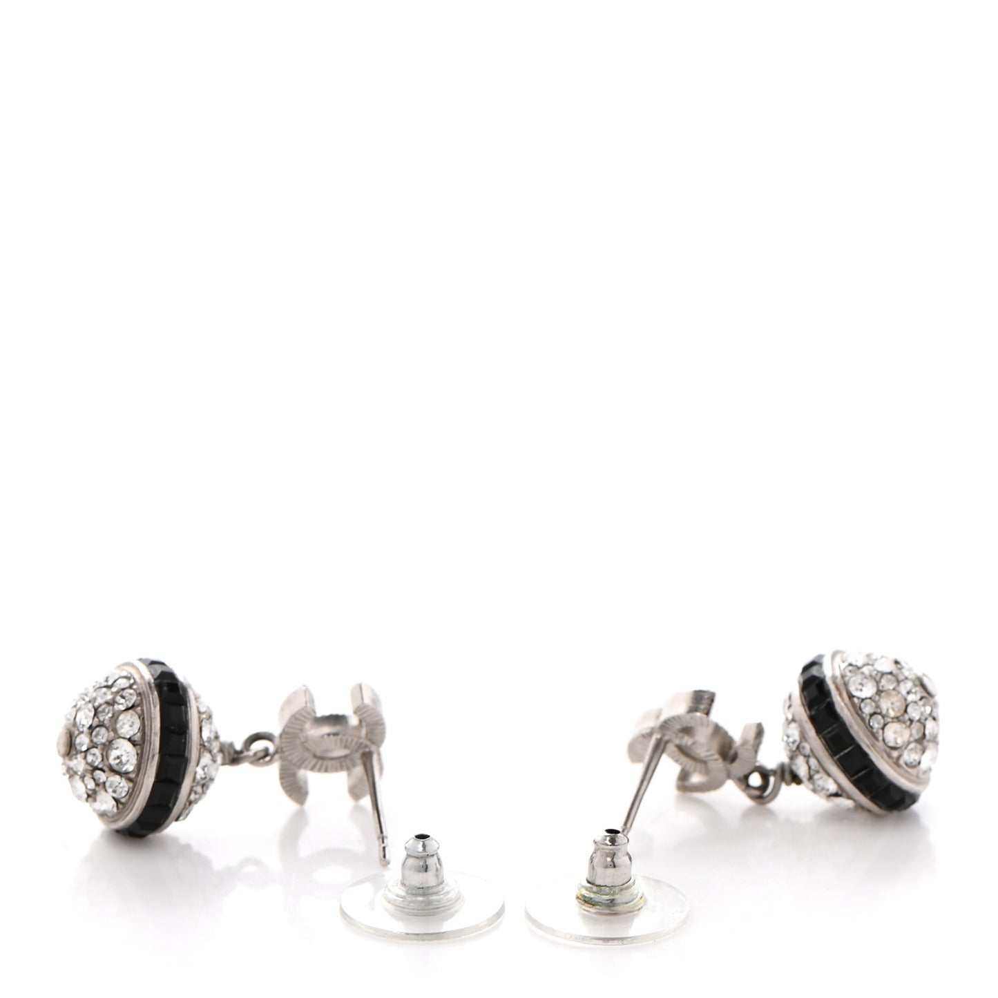 Crystal CC Drop Earrings Black Silver