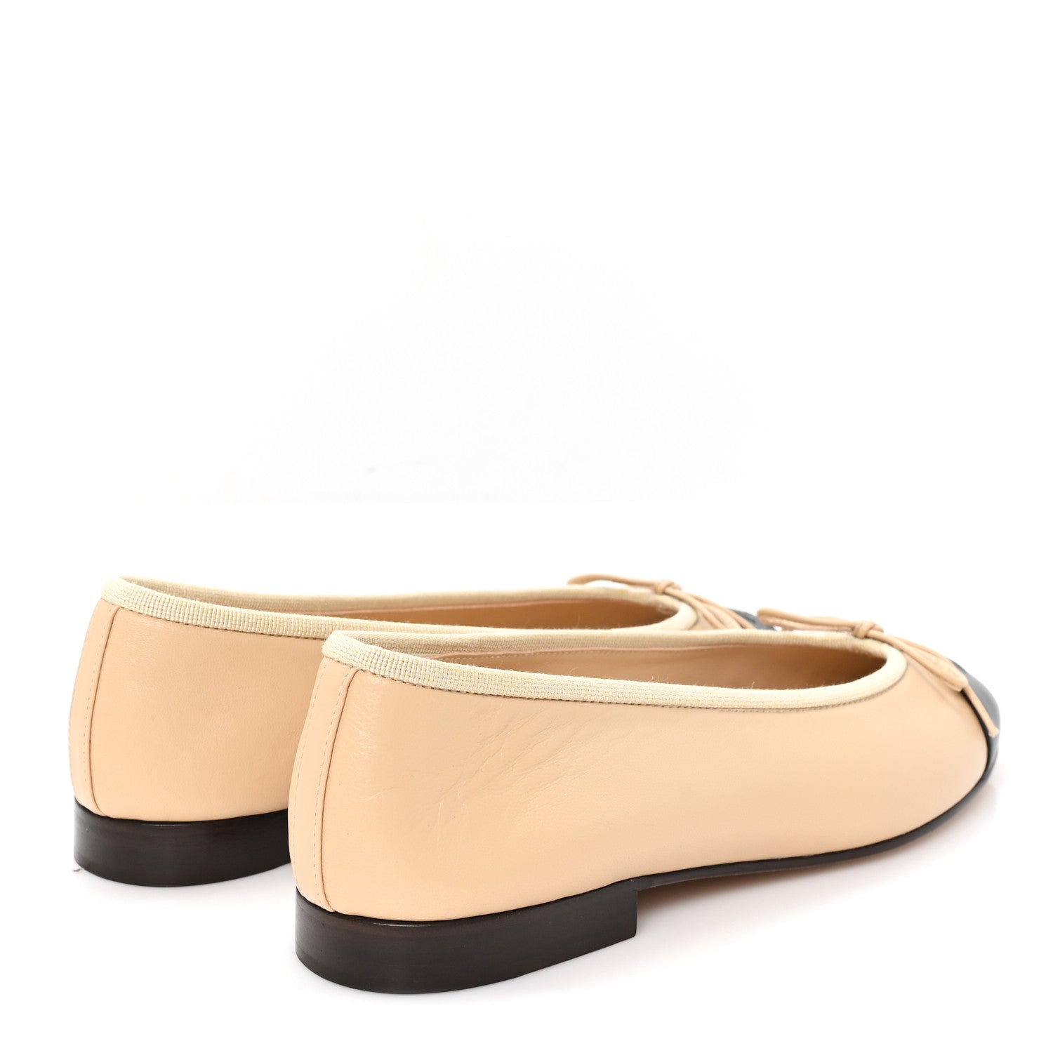 Chanel Lambskin Cap Toe CC Ballerina Flats 35.5 Beige Black 5 of 10