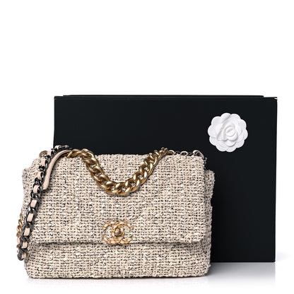 Chanel Tweed Quilted Large Chanel 19 Flap Ecru Black 10 of 10