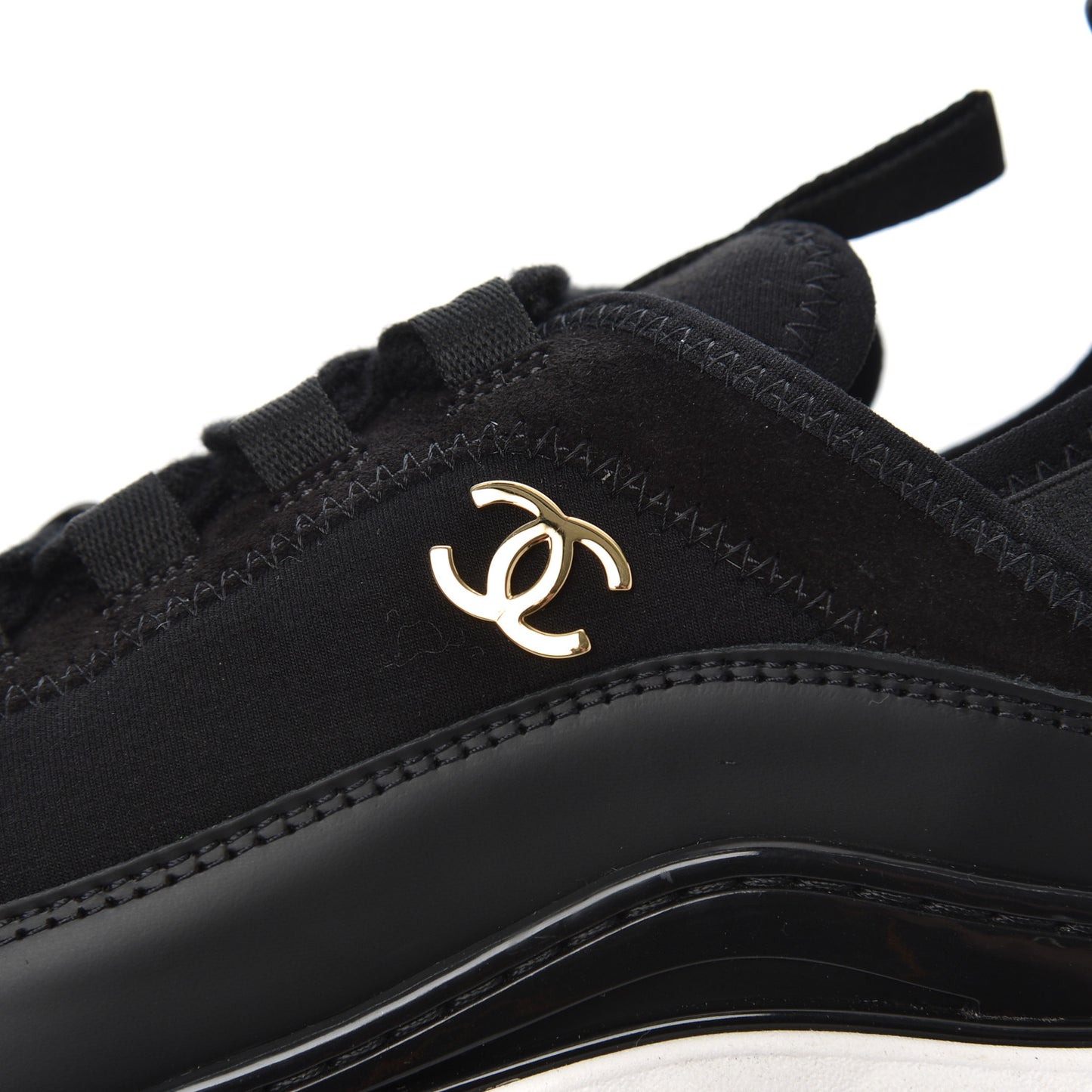 Velvet Calfskin Mixed Fibers CC Sneakers 35 Black