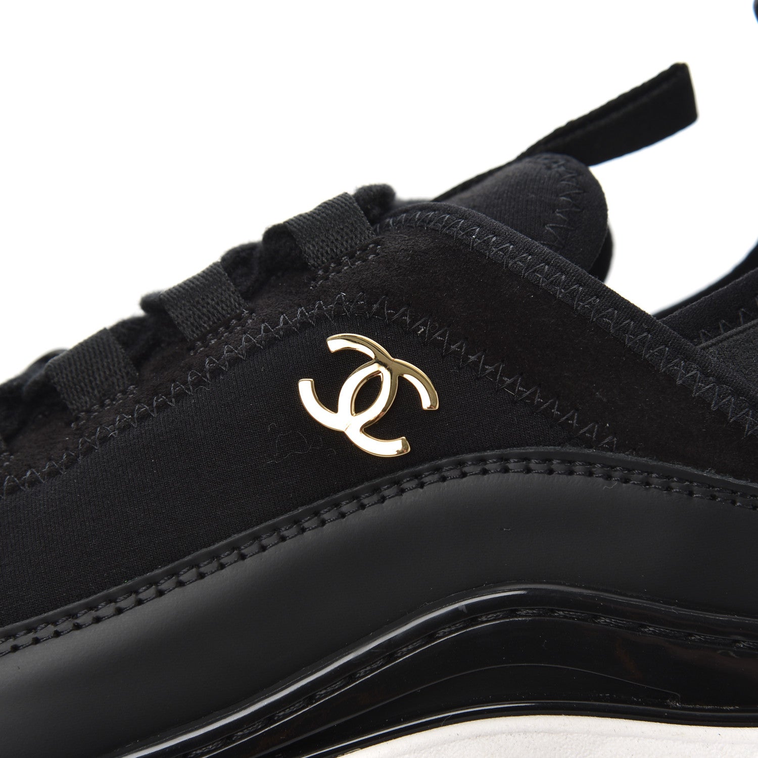 Chanel Velvet Calfskin Mixed Fibers CC Sneakers 35 Black 10 of 11