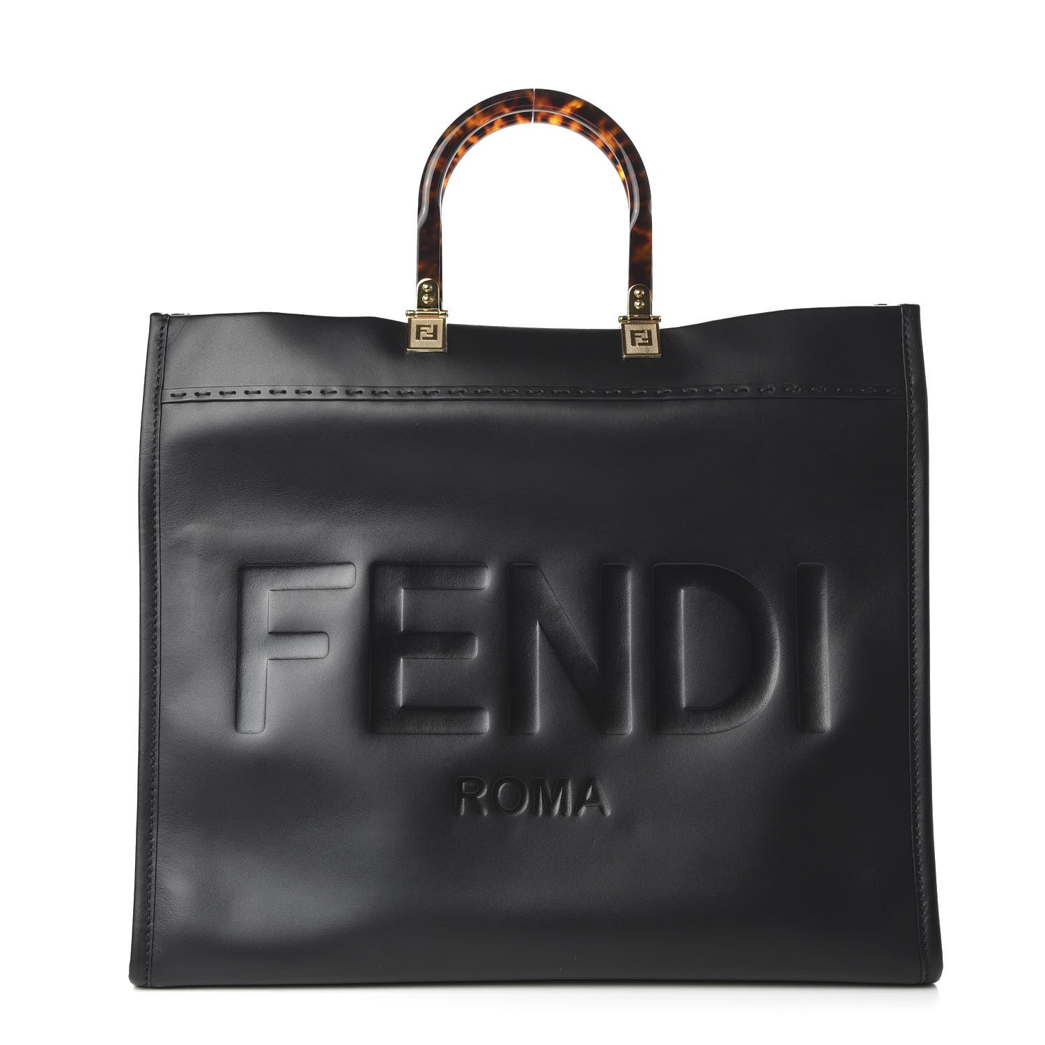 Fendi Vitello King Plexiglass Large Fendi Sunshine Shopper Tote Black 1 of 9