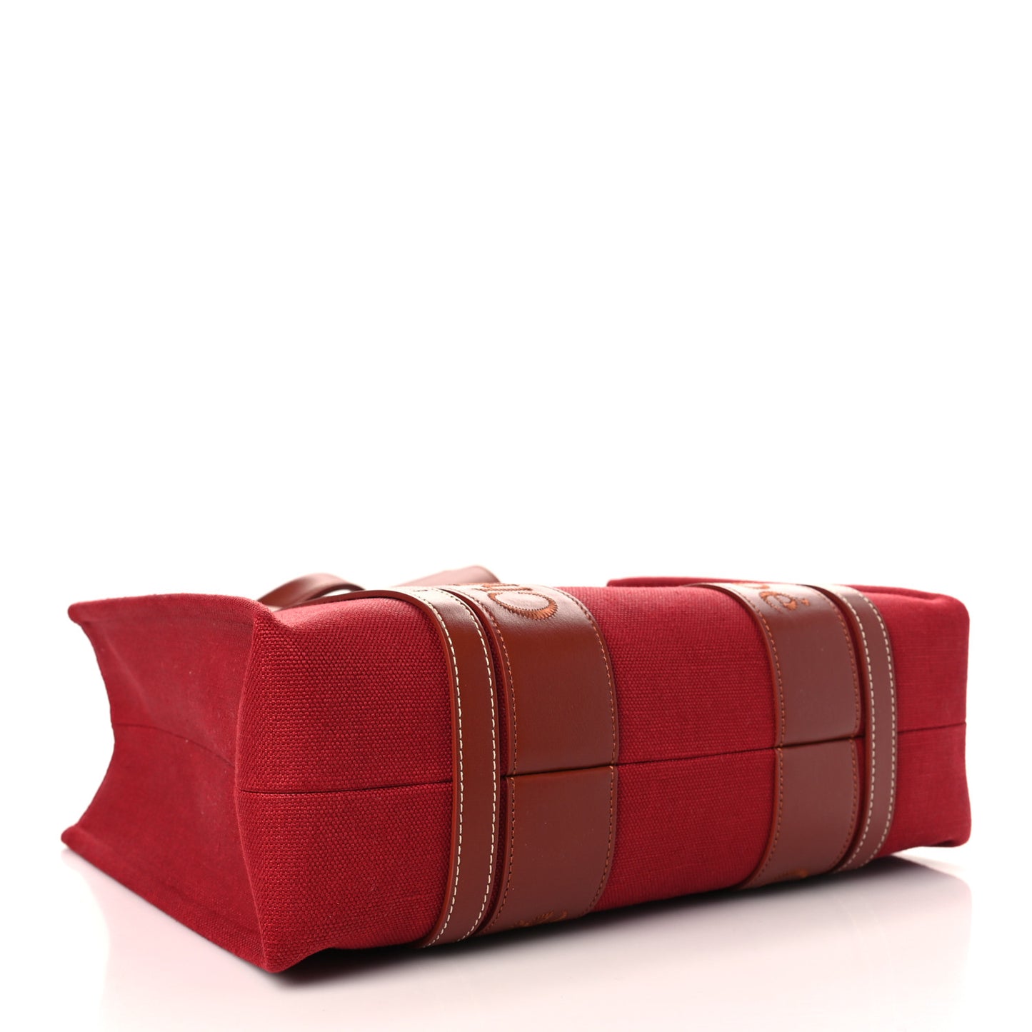 Canvas Calfskin Medium Woody Ribbon Tote Dark Red