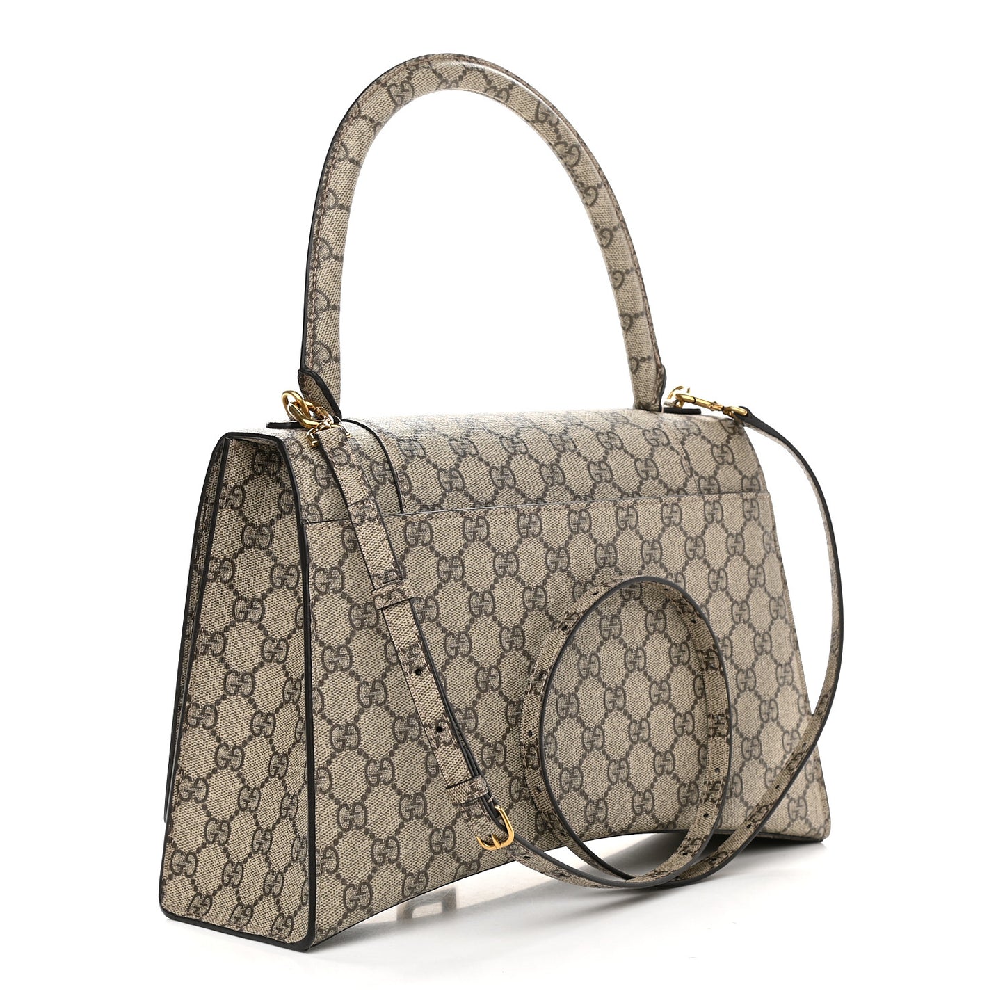 X GUCCI GG Supreme Monogram Medium Hourglass Top Handle Bag Beige Ebony