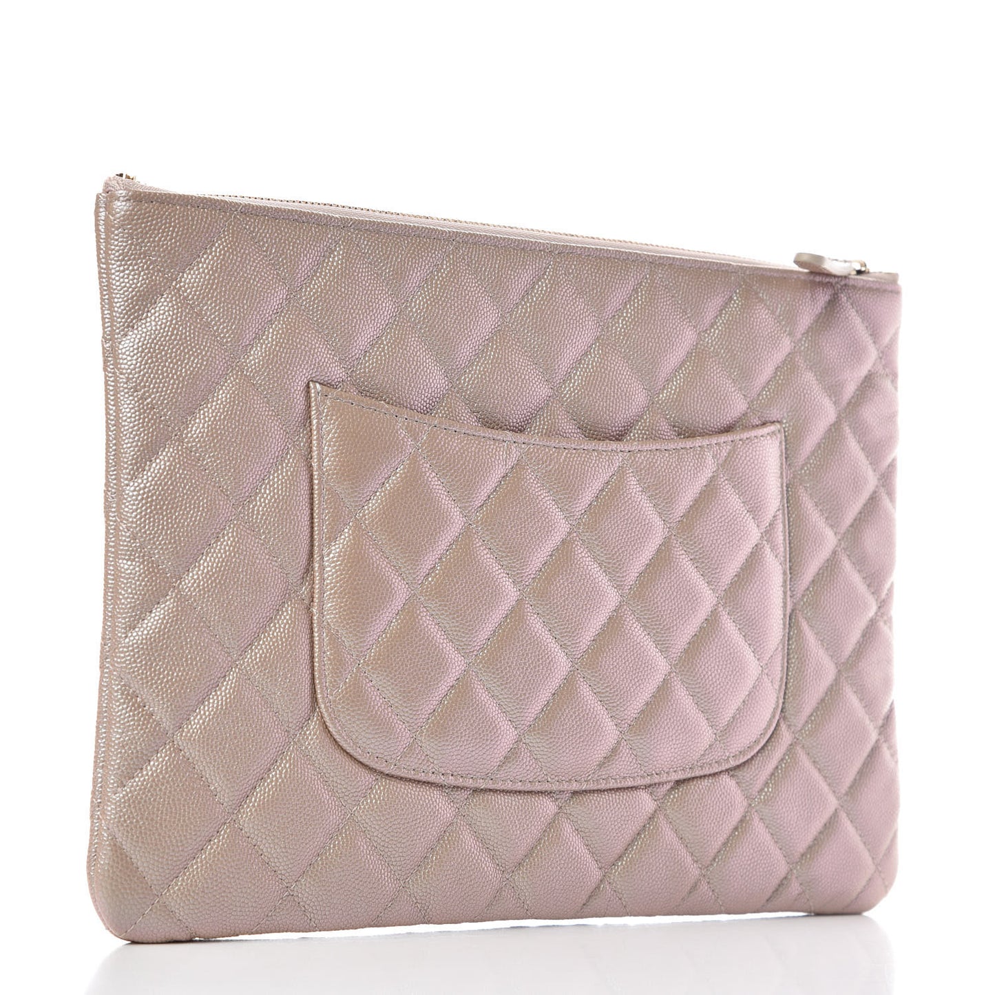 Iridescent Caviar Quilted Large Cosmetic Case Beige