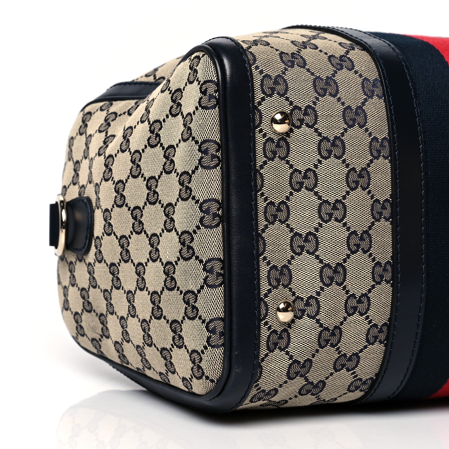 Gucci Monogram Selleria Calfskin Vintage Web Medium Boston Beige Blue 10 of 11