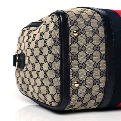 Gucci Monogram Selleria Calfskin Vintage Web Medium Boston Beige Blue 10 of 11