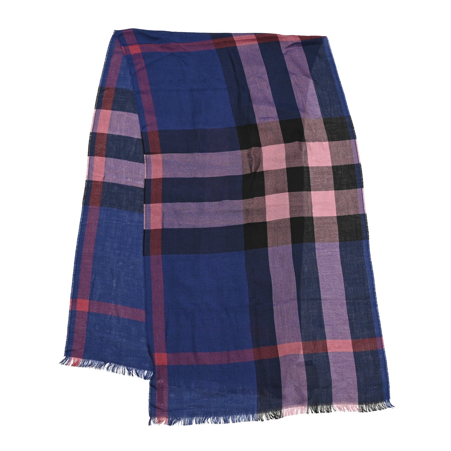 Burberry Silk Cashmere Half Mega Check Scarf Navy Blue 2 of 5