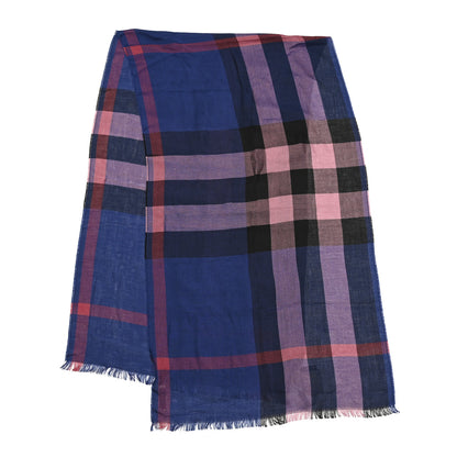 Burberry Silk Cashmere Half Mega Check Scarf Navy Blue 2 of 5